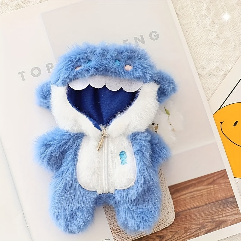 BubuCentral Mini Shark Plush Costume | Soft Blue Outfit with Hood for 15–17 cm Art Toys & Collectible Figures
