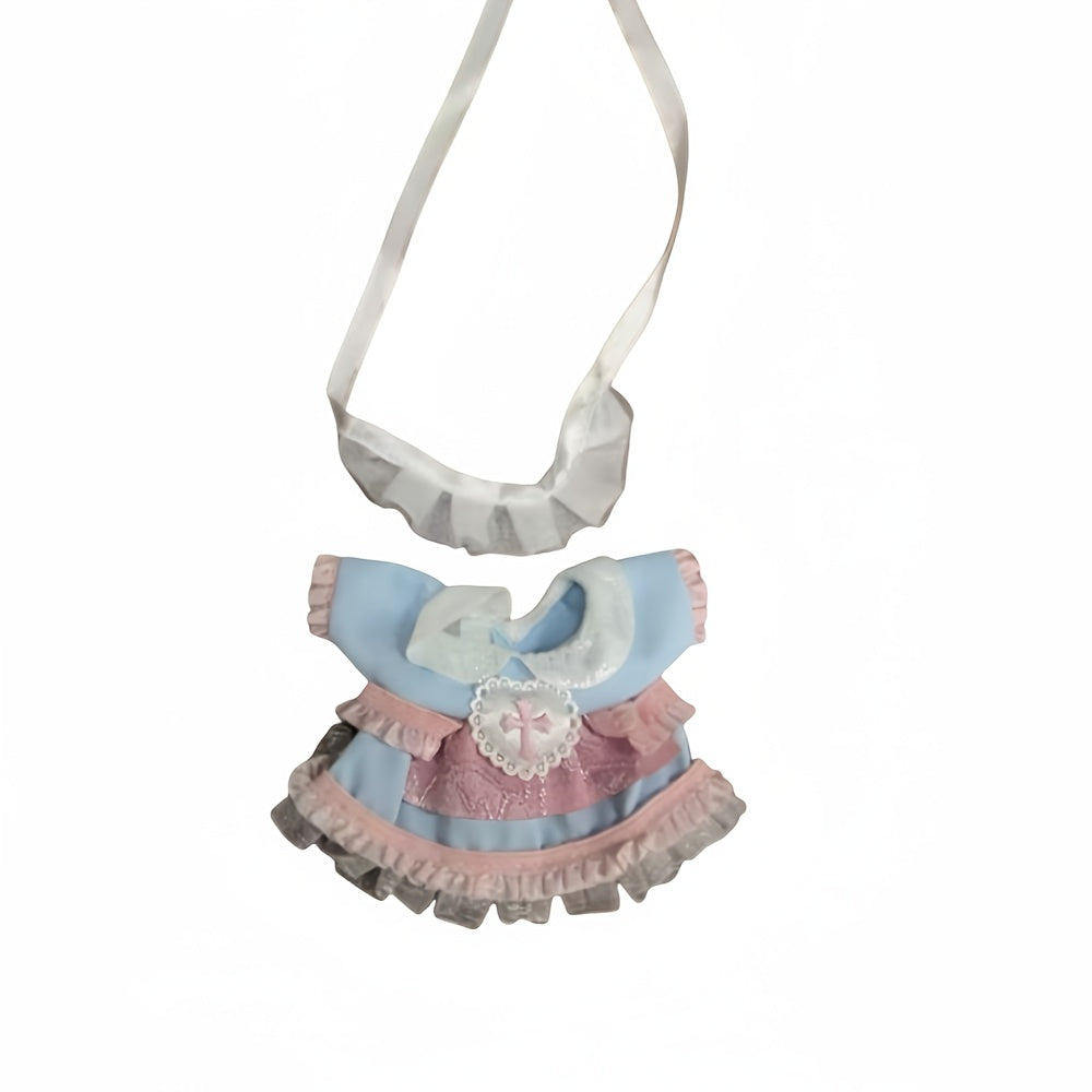 BubuCentral Mini Lolita Dress | Soft Pink Lace Outfit with Ruffled Sleeves for 7-Inch Art Dolls & Collectible Figures