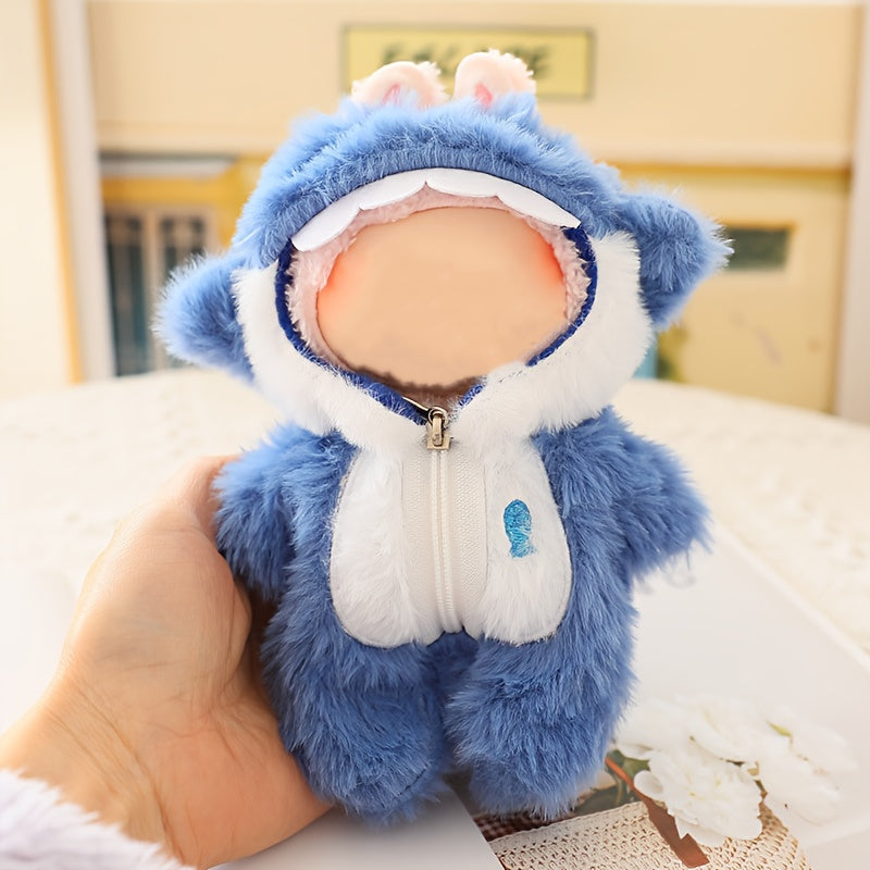 BubuCentral Mini Shark Plush Costume | Soft Blue Outfit with Hood for 15–17 cm Art Toys & Collectible Figures