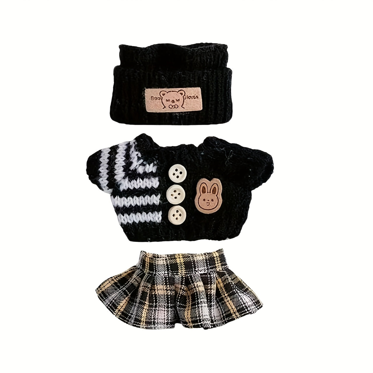 BubuCentral Hand-Knitted Mini Outfit Set | 3-Piece Fashion Clothes, Bag & Hat Accessories for 15–17 cm Art Toys (No Doll)