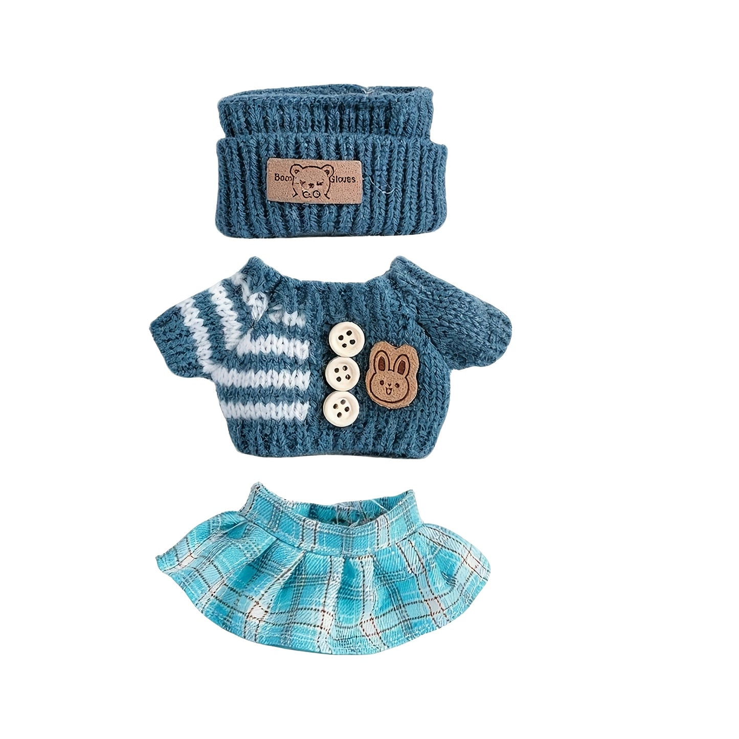 BubuCentral Hand-Knitted Mini Outfit Set | 3-Piece Fashion Clothes, Bag & Hat Accessories for 15–17 cm Art Toys (No Doll)