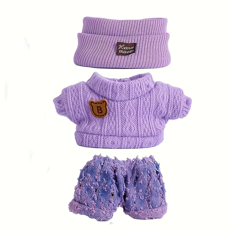 BubuCentral Hand-Knitted Mini Outfit Set | 3-Piece Fashion Clothes, Bag & Hat Accessories for 15–17 cm Art Toys (No Doll)