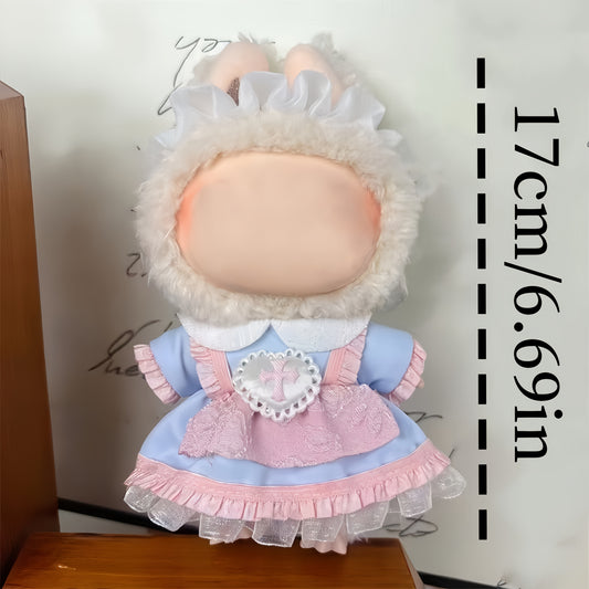 BubuCentral Mini Lolita Dress | Soft Pink Lace Outfit with Ruffled Sleeves for 7-Inch Art Dolls & Collectible Figures