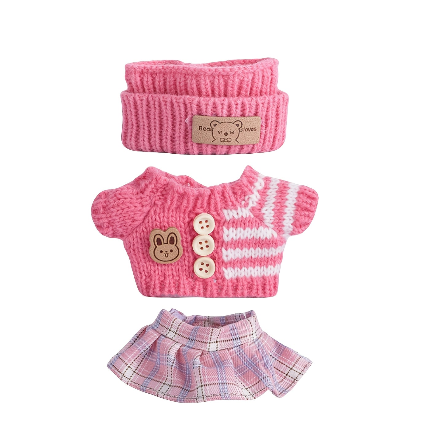 BubuCentral Hand-Knitted Mini Outfit Set | 3-Piece Fashion Clothes, Bag & Hat Accessories for 15–17 cm Art Toys (No Doll)
