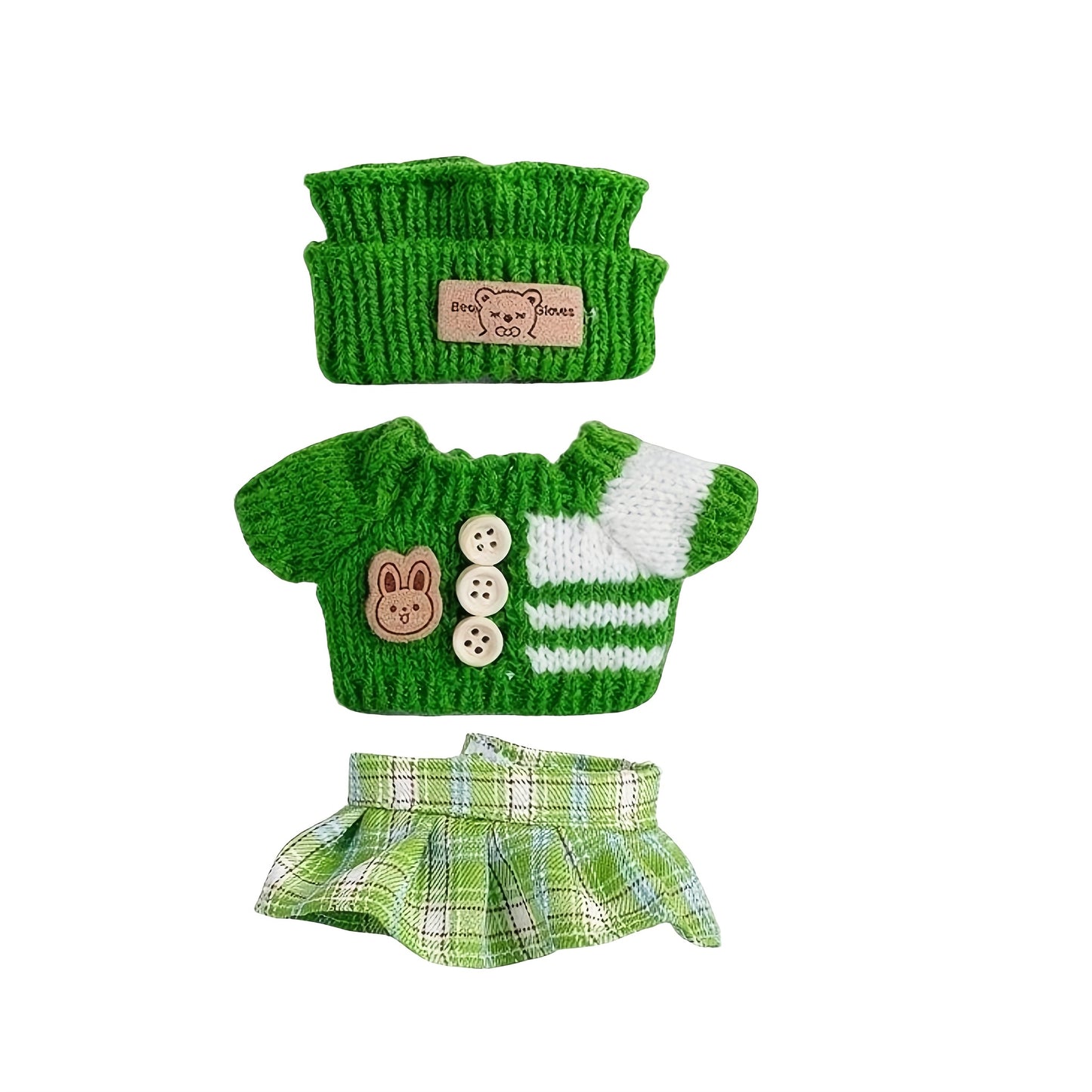 BubuCentral Hand-Knitted Mini Outfit Set | 3-Piece Fashion Clothes, Bag & Hat Accessories for 15–17 cm Art Toys (No Doll)