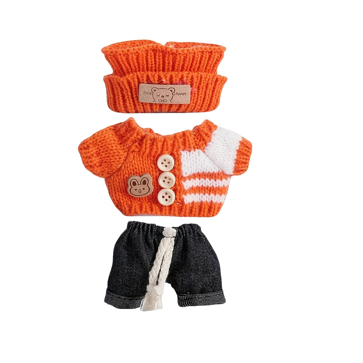 BubuCentral Hand-Knitted Mini Outfit Set | 3-Piece Fashion Clothes, Bag & Hat Accessories for 15–17 cm Art Toys (No Doll)