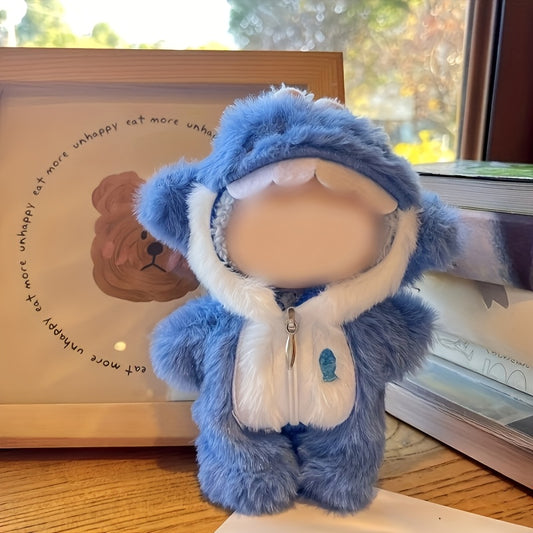 BubuCentral Mini Shark Plush Costume | Soft Blue Outfit with Hood for 15–17 cm Art Toys & Collectible Figures
