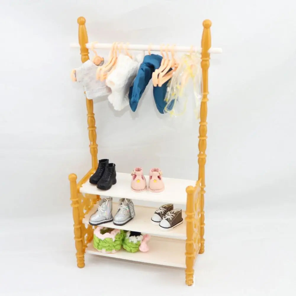 BubuCentral Mini Clothes Rack | Multicolor Plastic Doll Clothes Organizer – 1:12 Dollhouse Furniture & Display Accessory