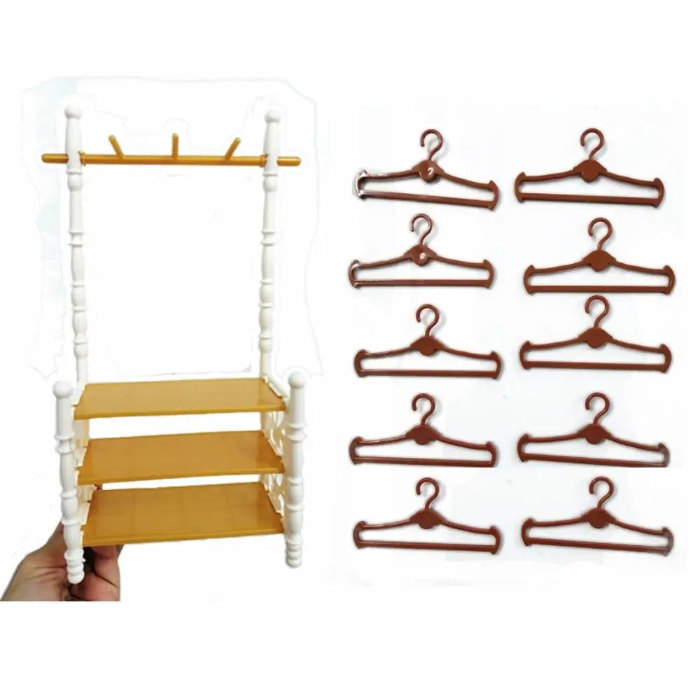 BubuCentral Mini Clothes Rack | Multicolor Plastic Doll Clothes Organizer – 1:12 Dollhouse Furniture & Display Accessory
