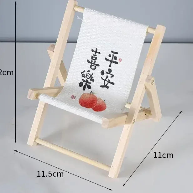 Bubu Central Labubu 10cm Beach Chair – Wooden Reclining Camping Chair Accessory for Labubu Dolls | Summer Vacation Mini Furniture (No Doll)