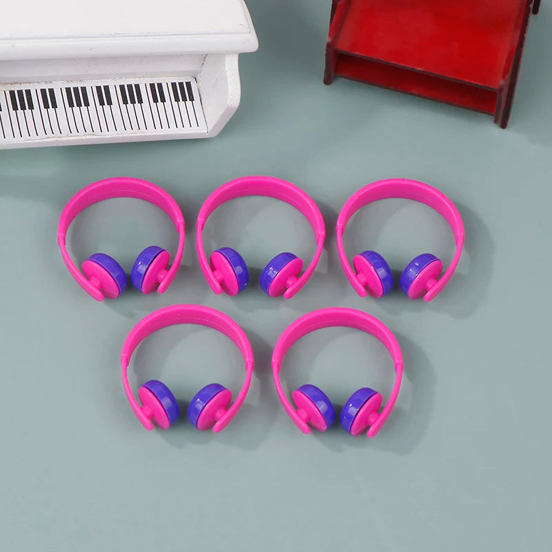 BubuCentral Mini Headphones Set (5 pcs) | 1:12 Dollhouse Accessories for Dolls & Mini Figures – Tiny Earphones Decoration Props