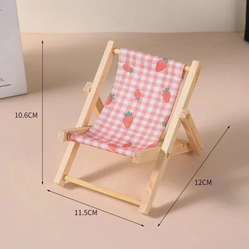Bubu Central Labubu 10cm Beach Chair – Wooden Reclining Camping Chair Accessory for Labubu Dolls | Summer Vacation Mini Furniture (No Doll)