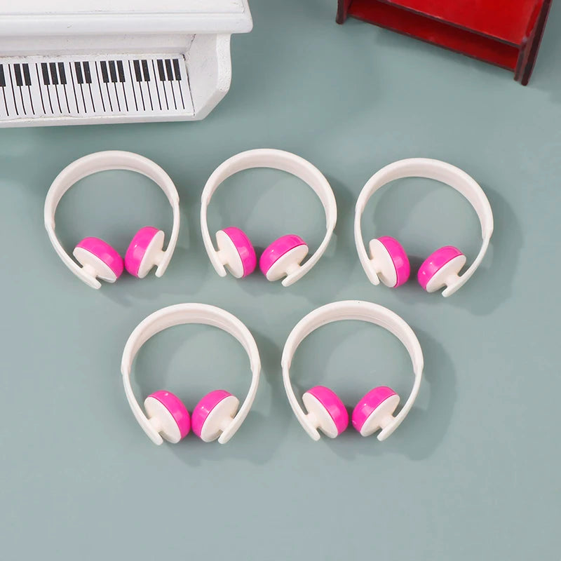 BubuCentral Mini Headphones Set (5 pcs) | 1:12 Dollhouse Accessories for Dolls & Mini Figures – Tiny Earphones Decoration Props