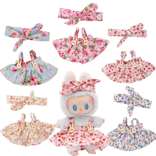 Bubu Central Labubu Plush Vinyl Face Outfit Set – Skirt, Hairband & Mini Plush Bag Charm | Cute Labubu Doll Clothes & Accessories