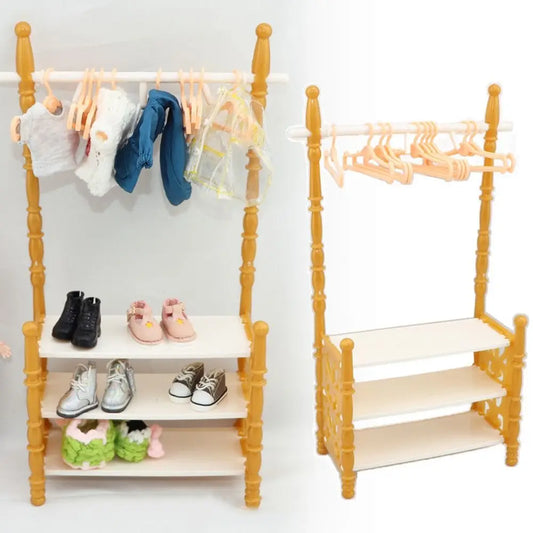 BubuCentral Mini Clothes Rack | Multicolor Plastic Doll Clothes Organizer – 1:12 Dollhouse Furniture & Display Accessory
