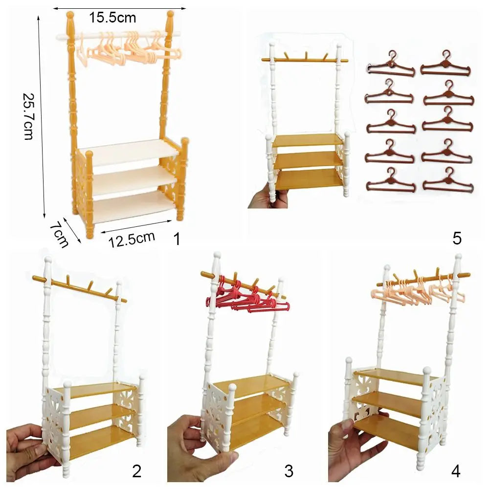 BubuCentral Mini Clothes Rack | Multicolor Plastic Doll Clothes Organizer – 1:12 Dollhouse Furniture & Display Accessory