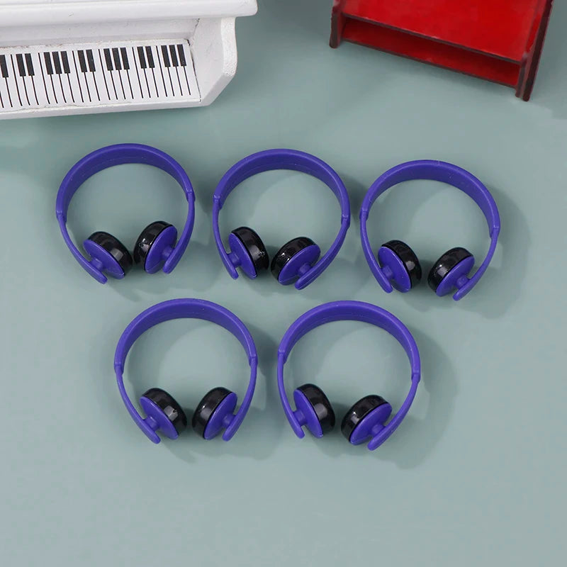 BubuCentral Mini Headphones Set (5 pcs) | 1:12 Dollhouse Accessories for Dolls & Mini Figures – Tiny Earphones Decoration Props