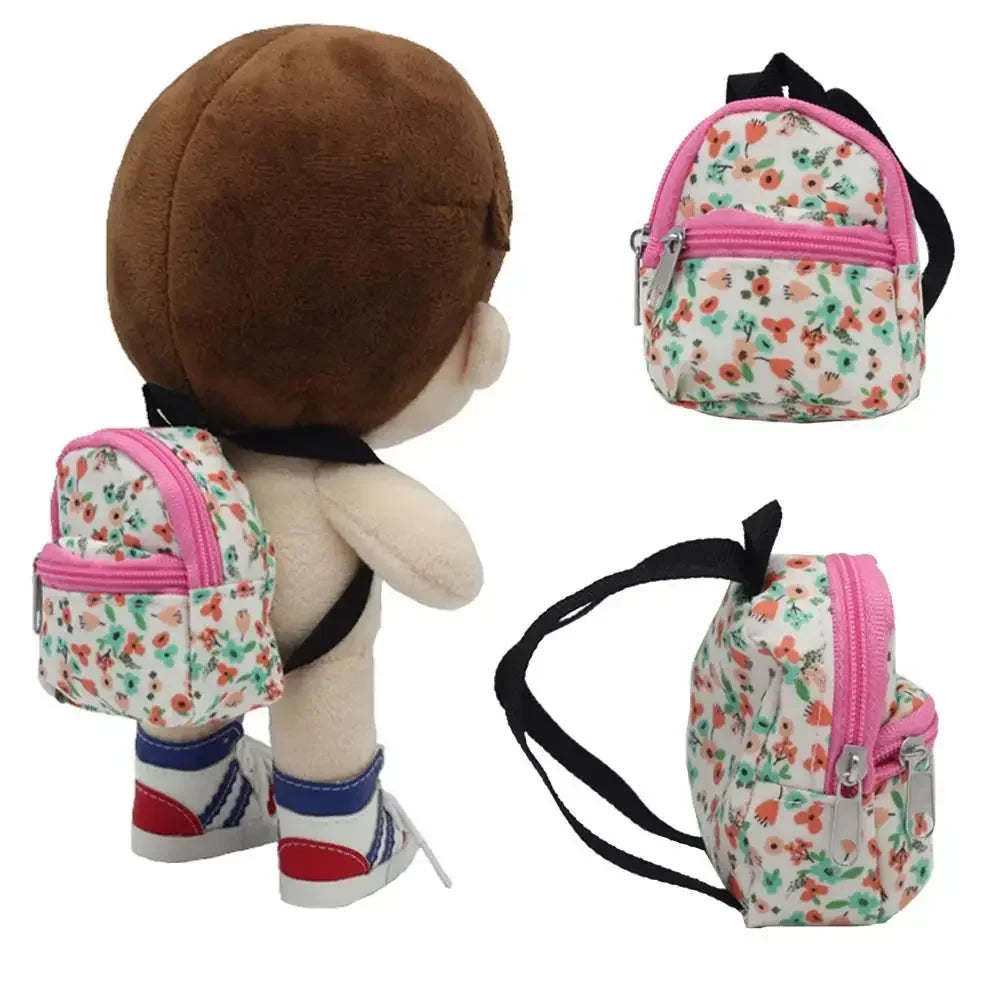 BubuCentral Mini Double-Zipper Backpack | Canvas School Bag & Coin Purse for 20 cm Dolls, Blythe & 1/6 BJD Figures
