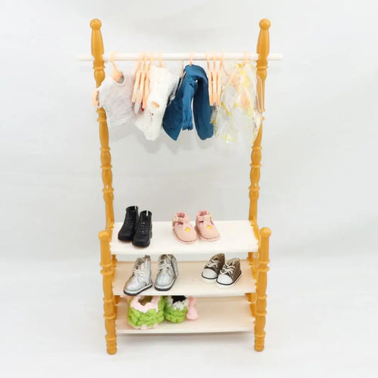 BubuCentral Mini Clothes Rack | Multicolor Plastic Doll Clothes Organizer – 1:12 Dollhouse Furniture & Display Accessory