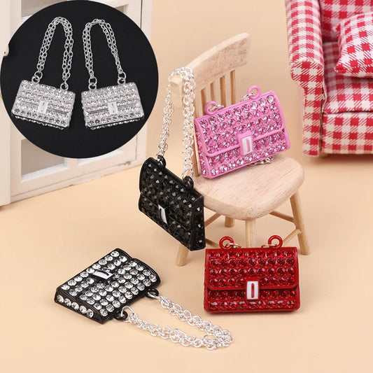 BubuCentral Mini Chain Handbag | 1 Pc Metal Doll Purse Accessory – Fashionable 1:12 Dollhouse Bag for Collectible Figures (No Doll)