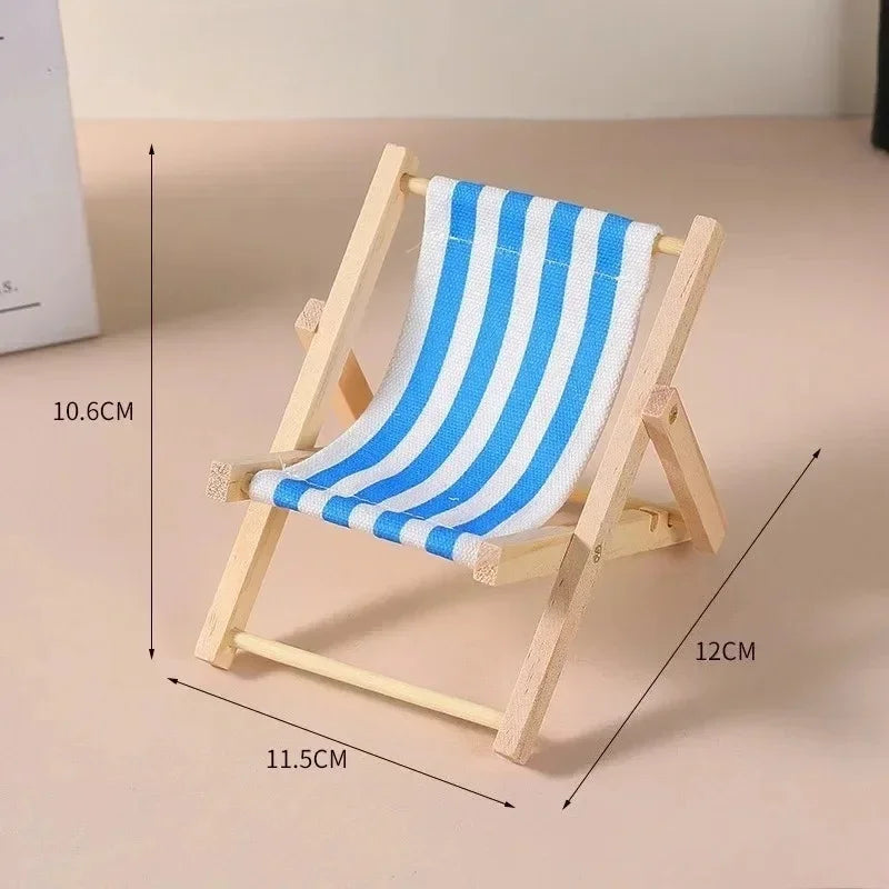 Bubu Central Labubu 10cm Beach Chair – Wooden Reclining Camping Chair Accessory for Labubu Dolls | Summer Vacation Mini Furniture (No Doll)