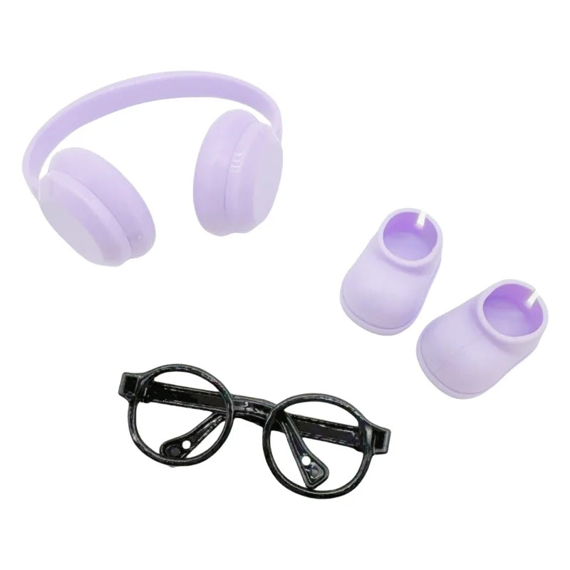 BubuCentral DIY Doll Accessory Set | Mini Shoes, Lensless Glasses & Headphones for 15–17 cm Plush Dolls – Cute Decoration & Gift Idea