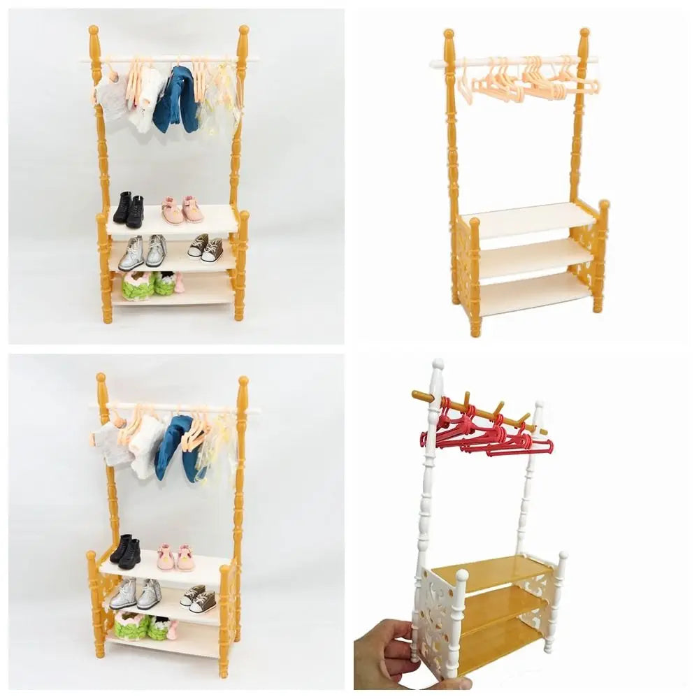 BubuCentral Mini Clothes Rack | Multicolor Plastic Doll Clothes Organizer – 1:12 Dollhouse Furniture & Display Accessory
