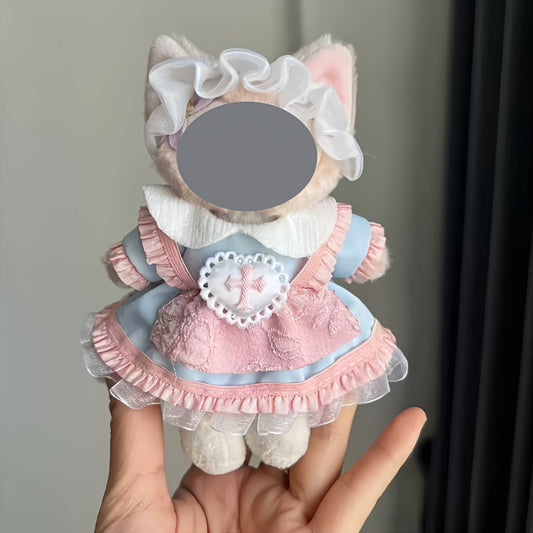 BubuCentral Mini Lolita Dress | Soft Pink Lace Outfit with Ruffled Sleeves for 7-Inch Art Dolls & Collectible Figures