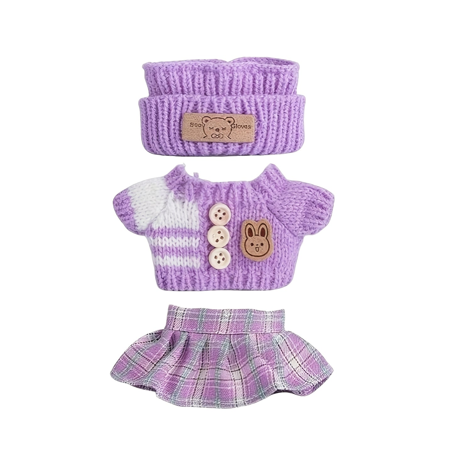BubuCentral Hand-Knitted Mini Outfit Set | 3-Piece Fashion Clothes, Bag & Hat Accessories for 15–17 cm Art Toys (No Doll)